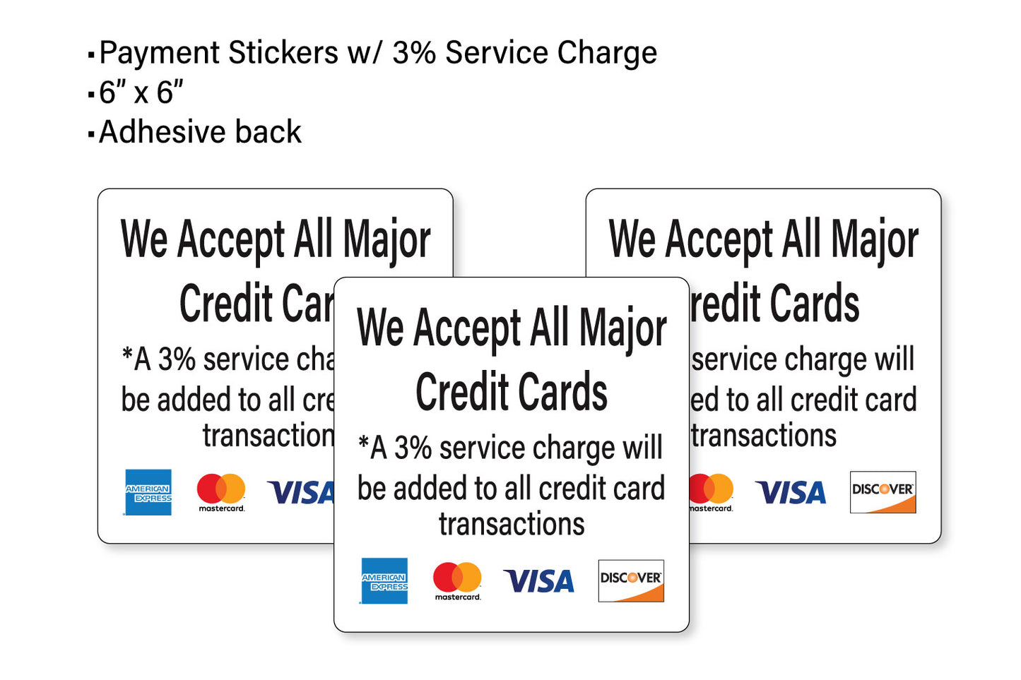 3% Service Charge Payment Stickers, Adhesive Back