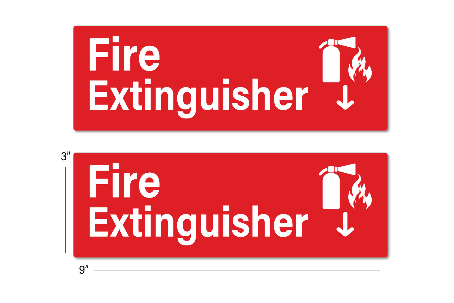 Engraved fire extinguisher signs w/ arrow.