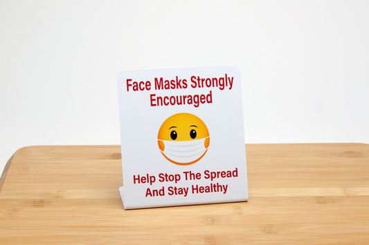 Face masks encouraged L style plastic signs. Signs are ideal for reminding everyone that face masks are strongly encouraged to help stop the spread and stay healthy.