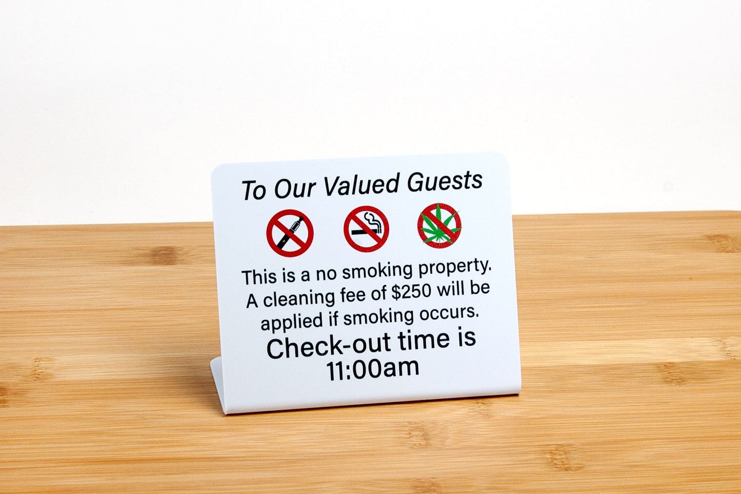 No Smoking Property & Check-Out Time Guest Room Signs