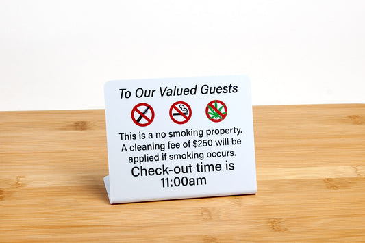 No Smoking Property & Check-Out Time Guest Room Signs