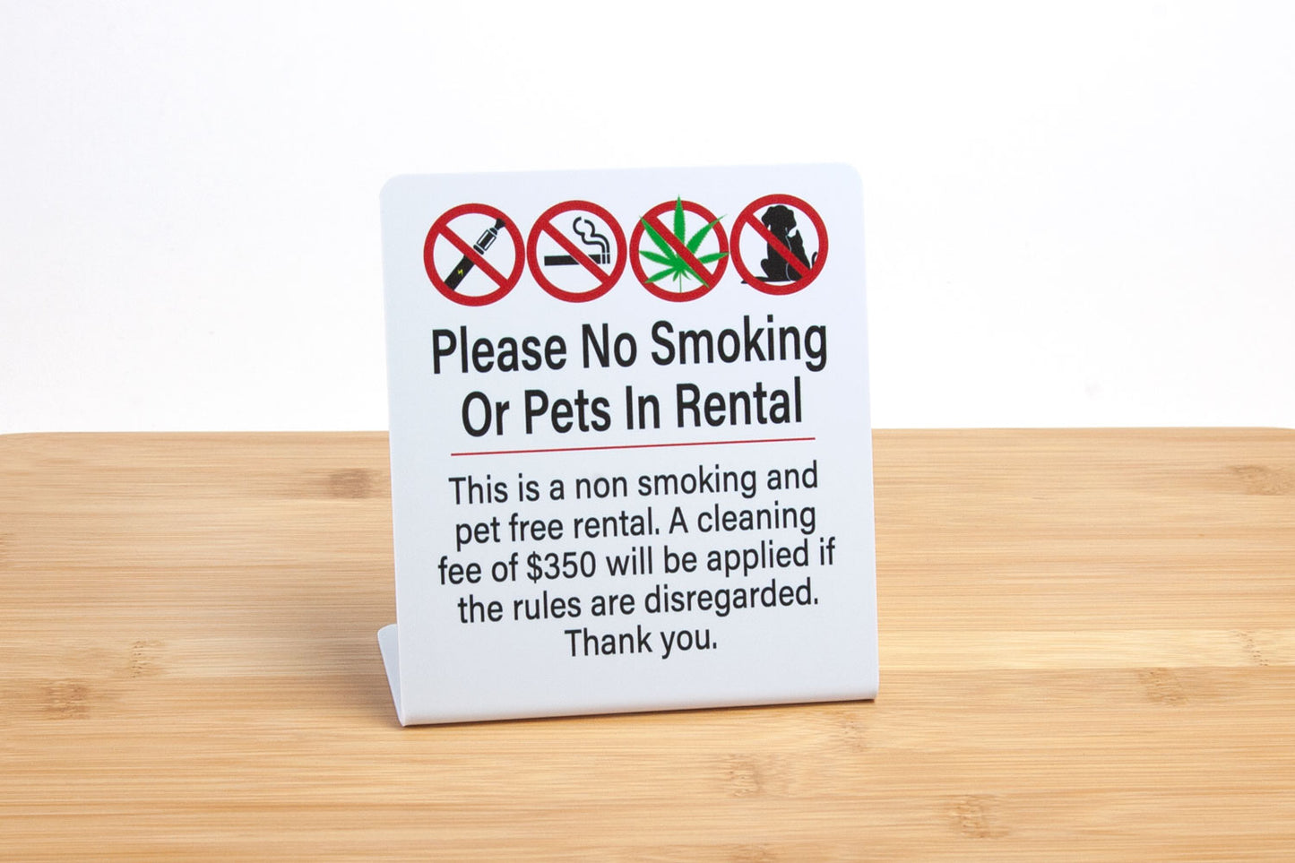 Absolutely No Smoking Or Vaping Sign (White Acrylic 5 X 3.5 In) - No Smoking Sig