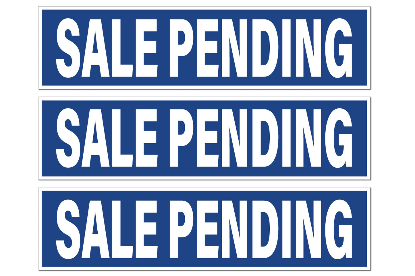 Sale Pending sign riders for the real estate industry. Sign riders feature bold white text on a blue background.