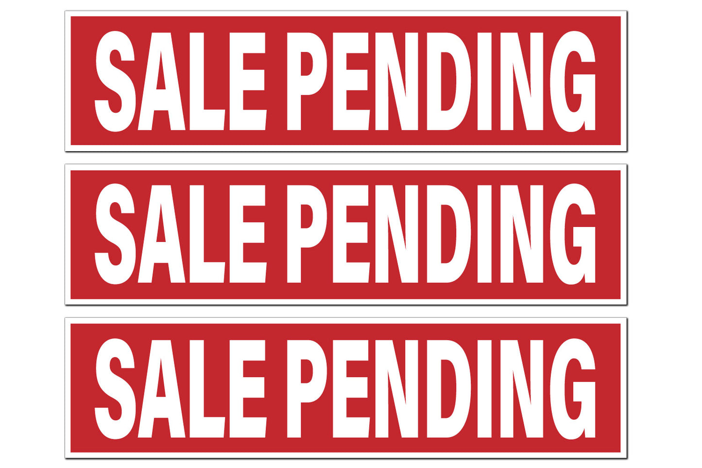 Sale Pending sign riders for the real estate industry. Sign riders feature bold white text on a red background.