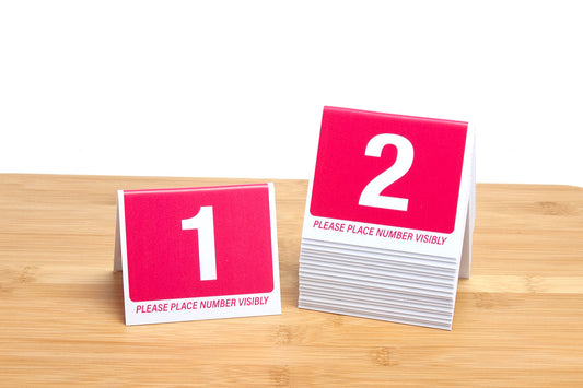 3" tall plastic table number tents Pink w/ white numbers printed on both sides for great visibility.
